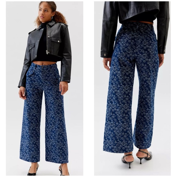 Urban Outfitters Pants - Urban Outfitters UO Jade Floral Trouser Pant Blue Wide-Leg Women's Sz S NWT